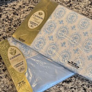 Vintage cannon vanity rose celestial blue fitted & top sheet twin NOS
